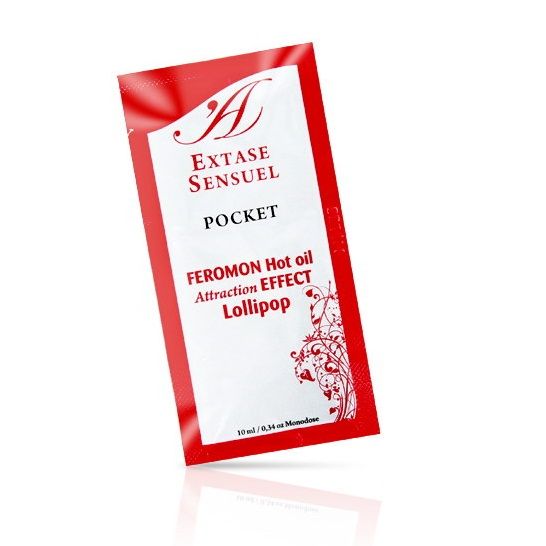 Sachet dose unique Extase Sensuel Pocket, huile de massage effet chaleur parfum sucette, vu de face