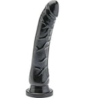 Gode dong realiste Get Real coloris noir vu de profil, longue tige veinee incurvee a gland marque et base ventouse, matiere souple effet peau body-safe.