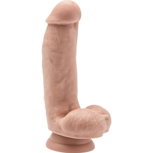 Gode realiste Get Real avec testicules et ventouse, profil chair clair : gland marque, tige legerement courbee et veines, base ventouse pour un plaisir mains libres.