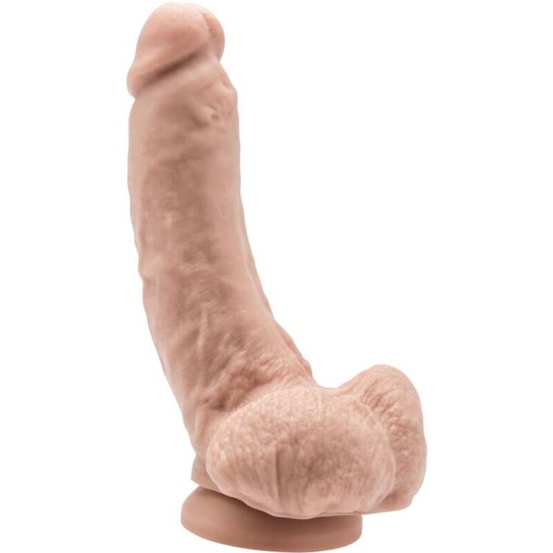 Gode realiste veine a perles Get Real couleur chair vu de trois quarts, gland marque, veines saillantes et testicules sur base ventouse, matiere souple effet peau.