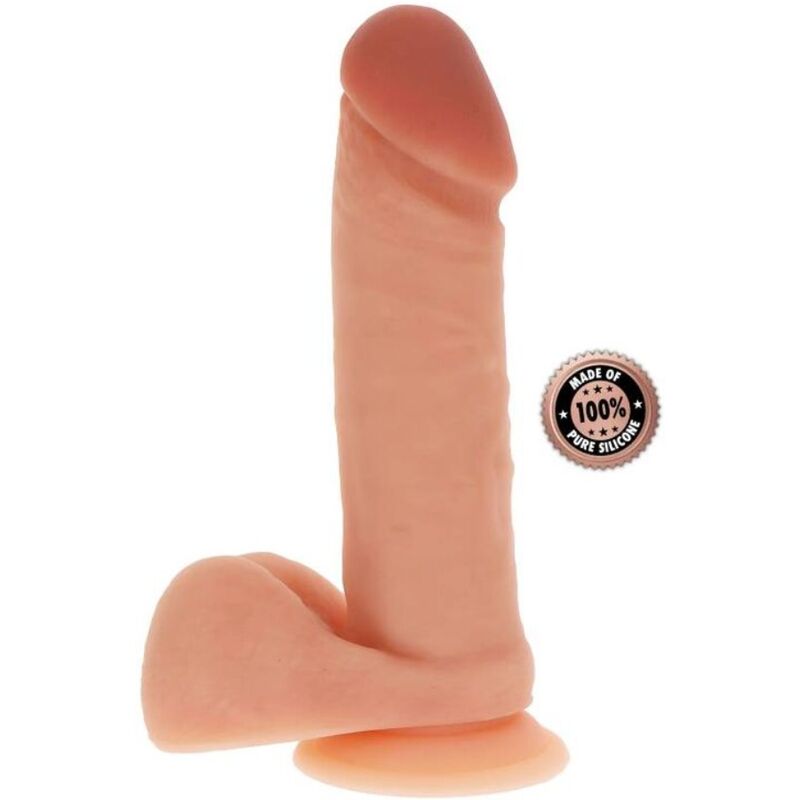 Gode realiste Get Real en silicone couleur chair vu de trois quarts, gland prononce, veines et testicules, base ventouse body-safe pour un plaisir mains libres.