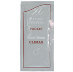 Dosette pocket Extase Sensual Man Stimul Climax de face : sachet argent format voyage de creme stimulante chaud-froid pour lui, pratique et discret a emporter.