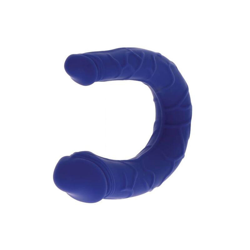 Mini double dong réaliste bleu silicone — vue de profil
