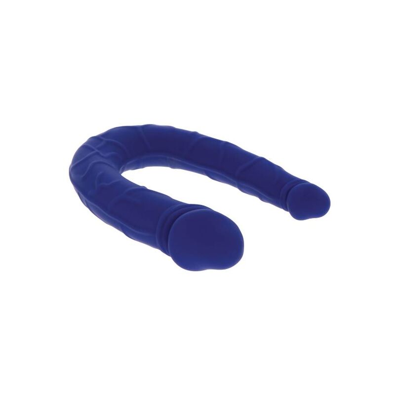 Mini double dong réaliste bleu silicone — vue de dos