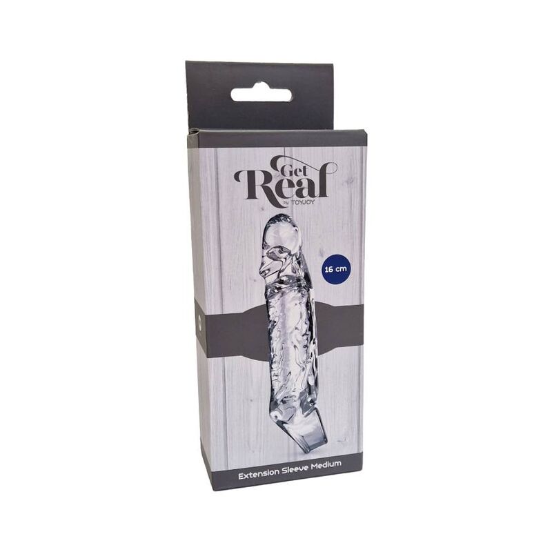 Emballage Get Real Extension Sleeve Medium, 16 cm, avec visuel du manchon transparent