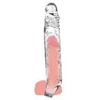 Manchon d'extension Get Real transparent XL avec silhouette rose en transparence illustrant le port sur le sexe