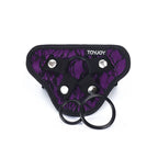Harnais strap-on dentelle violet avec anneaux silicone — détail produit
