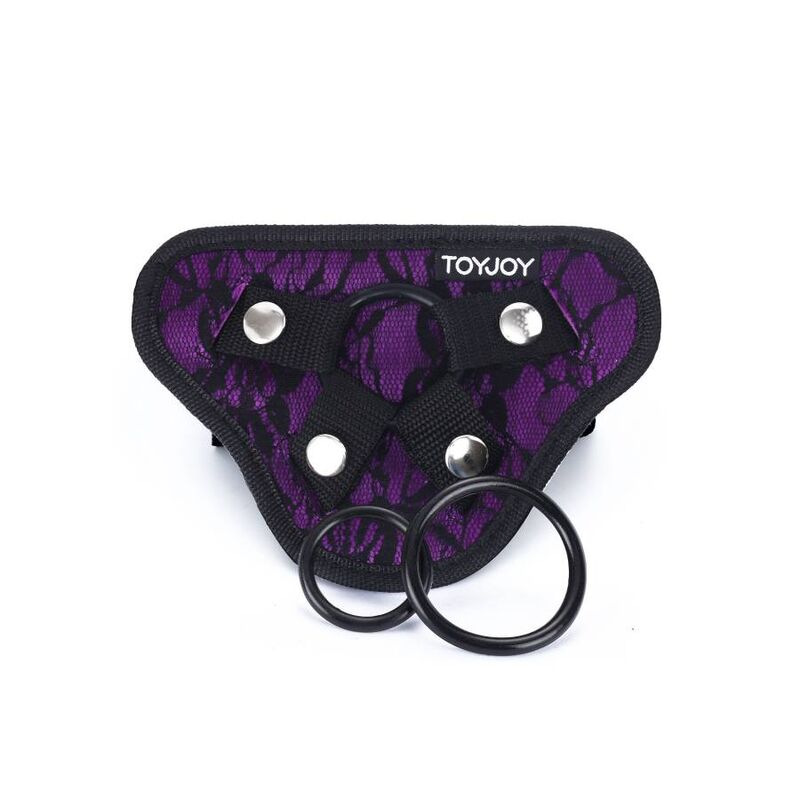 Harnais strap-on dentelle violet avec anneaux silicone — détail produit