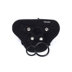 Harnais strap-on Get Real noir avec anneaux silicone — vue de profil