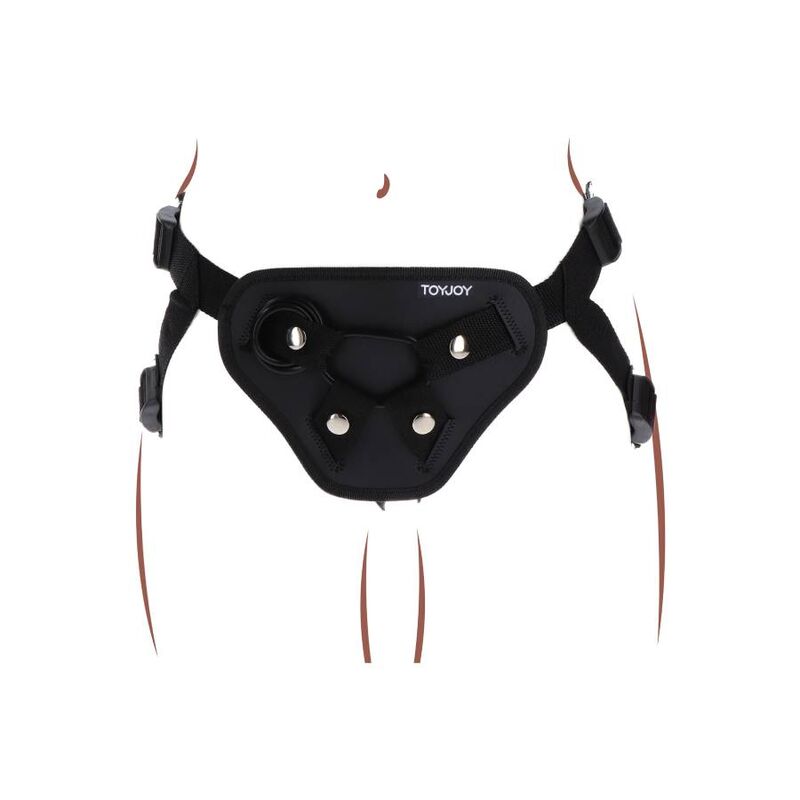 Harnais strap-on Get Real noir avec anneaux silicone — vue de dos