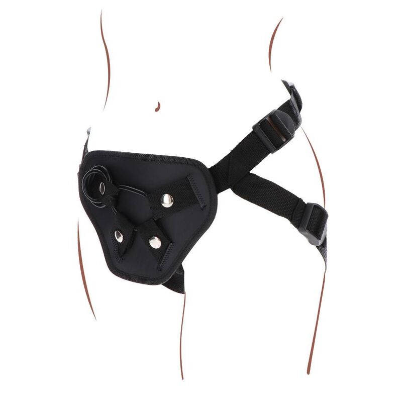 Harnais strap-on Get Real noir avec anneaux silicone — détail texture surface