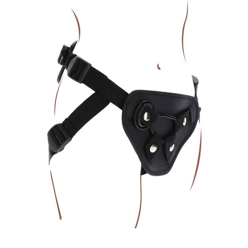 Harnais strap-on Get Real noir avec anneaux silicone — vue rapprochée