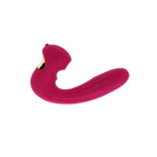 Stimulateur Celestial Love fuchsia vu de profil, embout de succion clitoridien et tige point G incurvee, silicone lisse pour double stimulation simultanee.