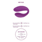 Schema How to use du vibrateur couple Bound Love violet, pictogrammes des vitesses de succion et de vibration, instructions de recharge par cable.