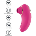 Stimulateur clitoridien Infinite Love fuchsia vu de profil avec pictogrammes 9 vitesses et etanche, embout de succion silicone imitant le sexe oral.