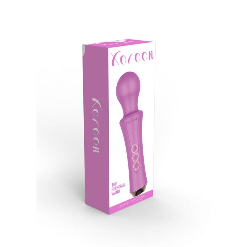 Boite Xocoon The Personal Wand, packaging violet presentant la baguette de massage silicone avec sa tete flexible et son manche ergonomique.