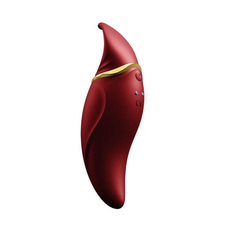 Le Hero PulseWave rouge de profil, pointe recourbée vers le haut et corps sinueux, surface lisse sans relief réaliste, technologie pulsation 75 Hz. Marque Zalo, Hero PulseWave rouge.