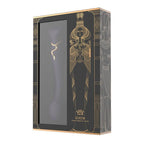 Emballage Queen noir et doré, fenêtre vitrée et déesse égyptienne stylisée, révélant le stimulateur point G violet dressé dans son écrin de luxe. Marque Zalo, gamme Queen point G.