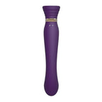 Le Queen violet de face, tête en bouton cannelé et corps fuselé en silicone prune, deux témoins de commande, silhouette épurée pour le point G. Marque Zalo, gamme Queen point G.