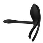 Le Bayek noir de trois quarts, double anneau ouvert et bras extensible incurvé, silicone mat souple, anneau vibrant de couple au design minimaliste. Marque Zalo, cockring Bayek de couple.