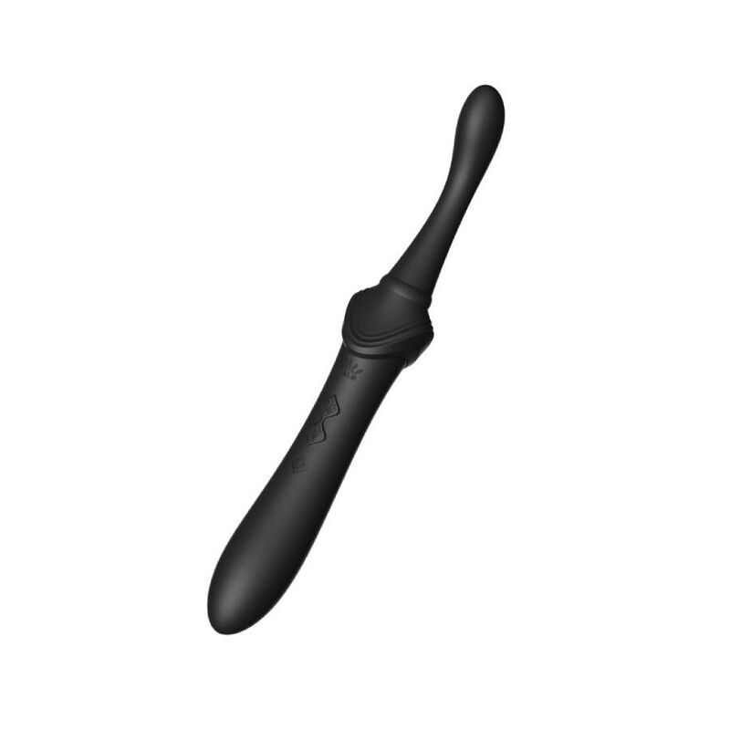 Bess 2 noir équipé de l'embout à grosse bille arrondie lisse, manche posé à plat, accessoire de massage doux non anatomique en silicone. Marque Zalo, gamme Bess 2 noire.