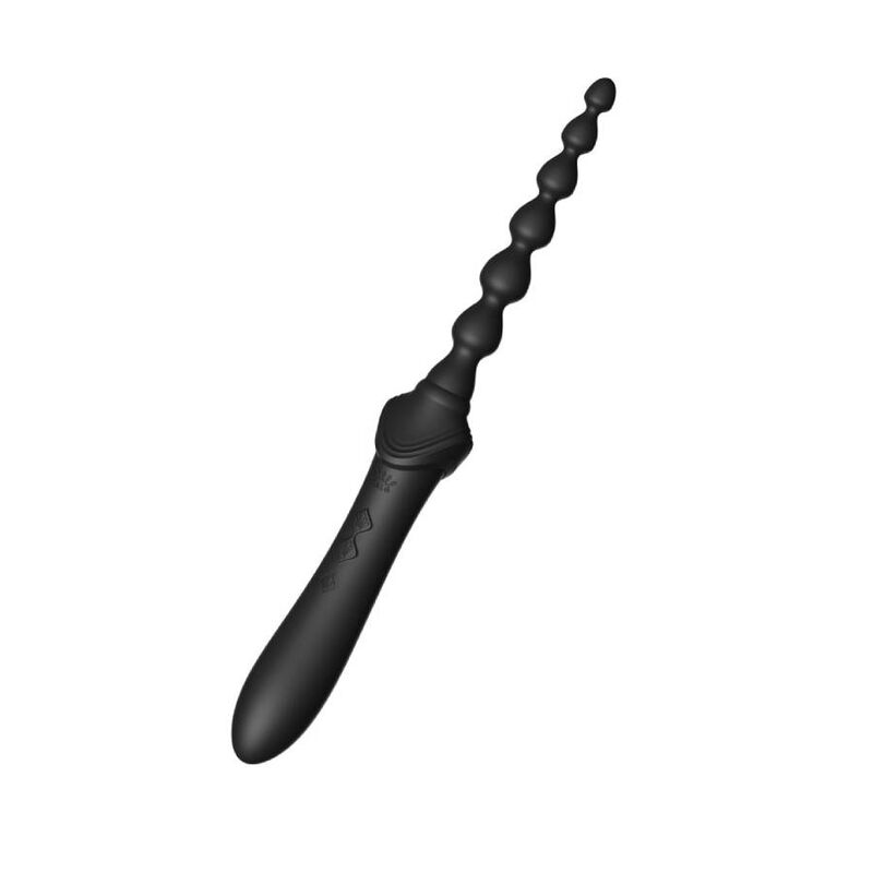 Le Bess 2 noir avec son embout à billes étagées en chapelet, posé incliné, tige perlée progressive lisse, accessoire texturé fantaisie sans réalisme corporel.