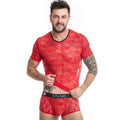 T-shirt homme dentelle Braver rouge fleuri — vue principale