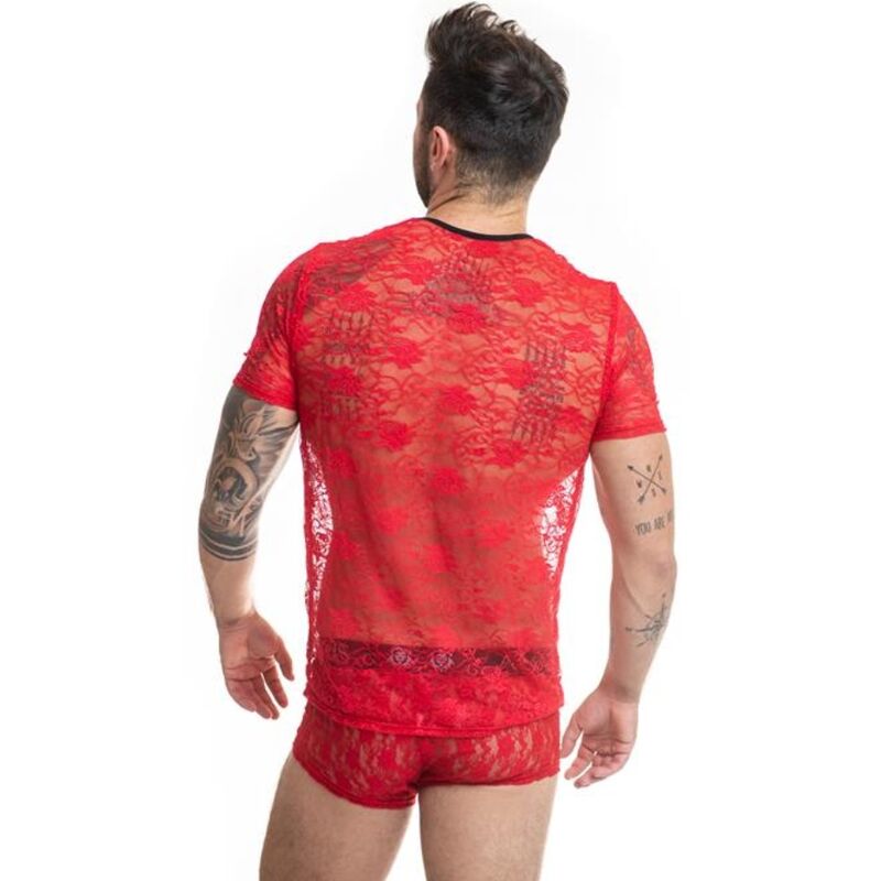 T-shirt homme dentelle Braver rouge fleuri — vue de dos