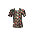 T-shirt homme Power roses et cranes vu de face a plat, modal doux manches courtes, encolure ronde, coupe moulante pres du corps, imprime floral sombre Anais.