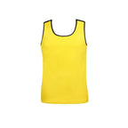 Debardeur homme jaune Tokyo sans manches presente seul de face, maille jersey doux jaune vif, encolure et emmanchures bordees, coupe moulante.