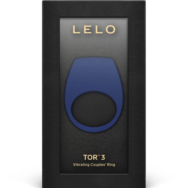 Boite du TOR 3 de Lelo presentant l'anneau vibrant bleu, cockring connecte pour couple pilotable par application, rechargeable a 8 modes de vibration en silicone souple