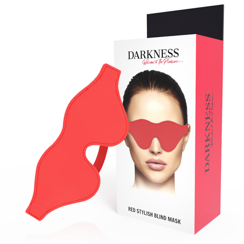 Boite Darkness Red Stylish Blind Mask presentant un masque occultant rouge a la forme stylisee. Emballage d'un bandeau pour les yeux destine aux jeux sensoriels de privation de vue.