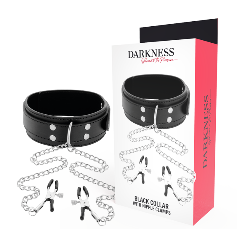 Collier avec pinces nipple noir cuir PVC — vue principale