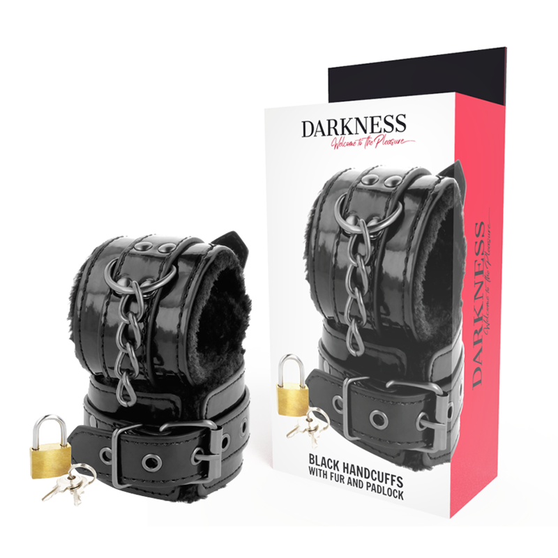 Menottes ajustables en simili noir avec cadenas — vue principale