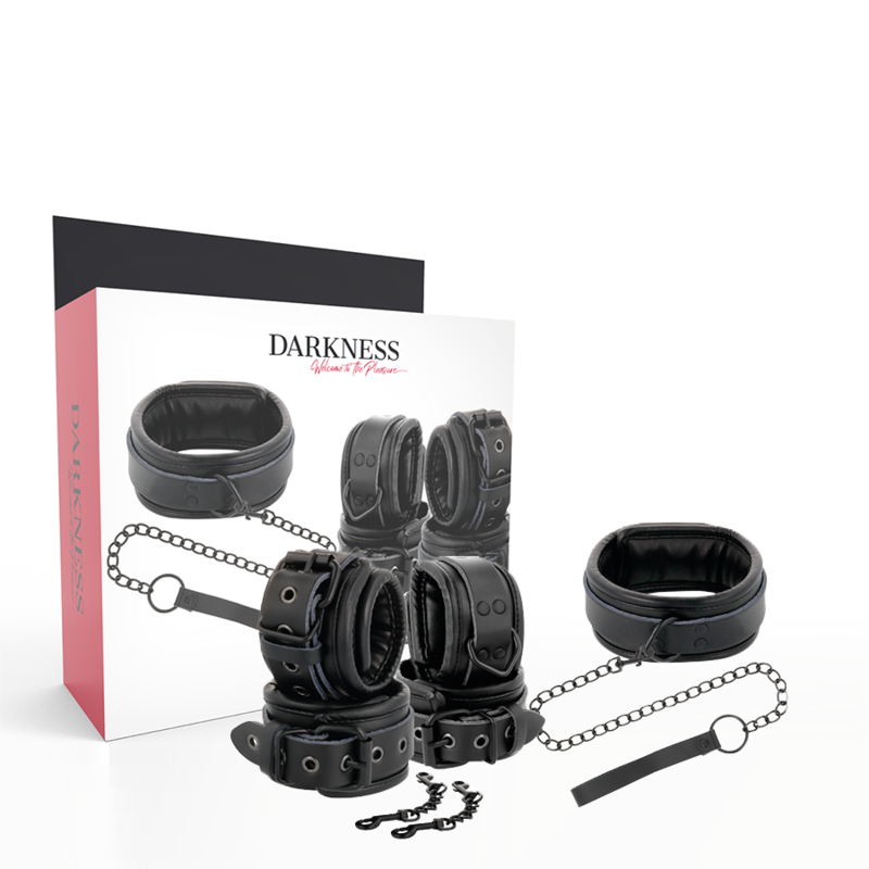 Ensemble menottes et collier cuir noir — vue principale