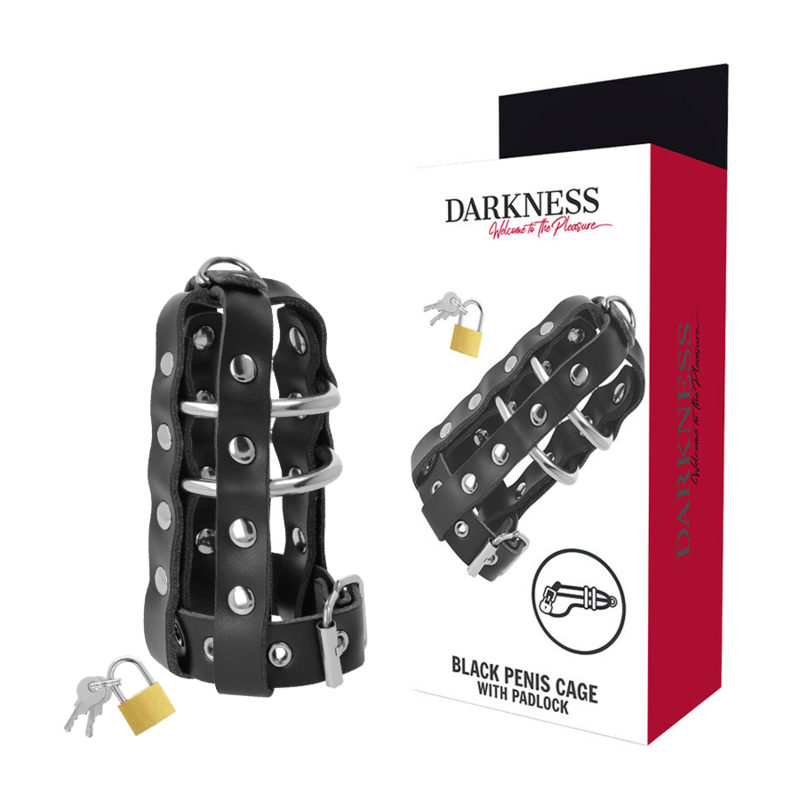 Cage de chasteté cuir végétalien Darkness avec serrure — vue principale