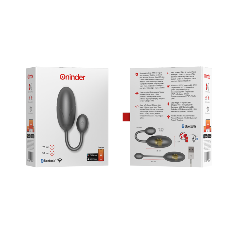 Vue en angle de l'oeuf vibrant Tokyo Oninder gris, grosse bille lisse et petit oeuf de commande relies par une tige souple, silicone non realiste.