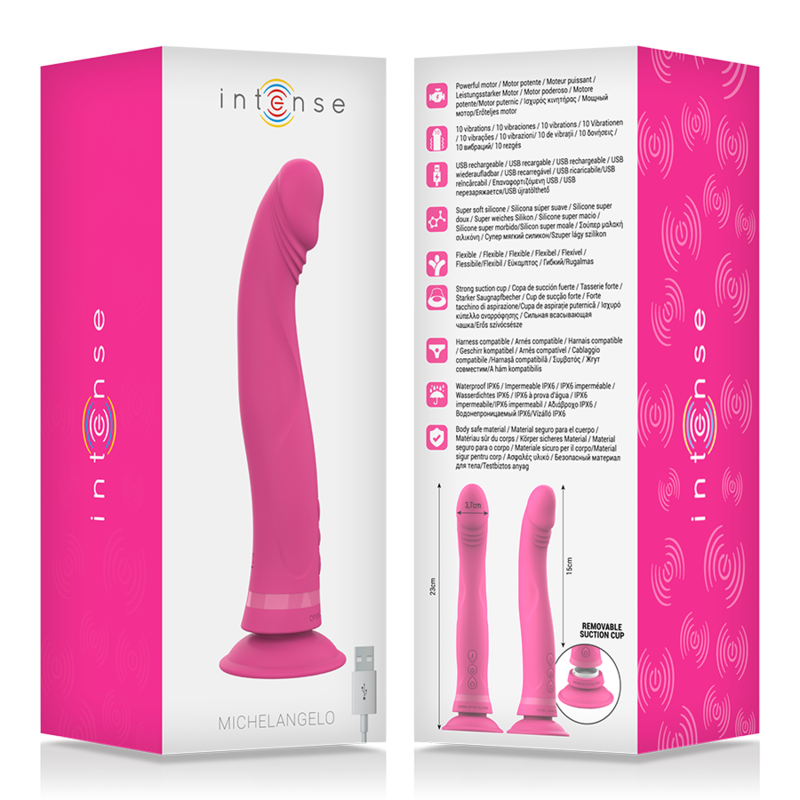Gode vibrant silicone rose double densité Michelangelo — vue rapprochée