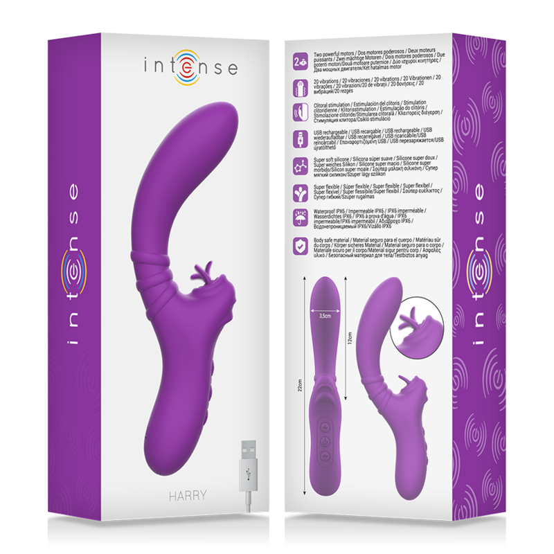 Vibrateur clitoridien flexible Harry silicone violet — emballage produit