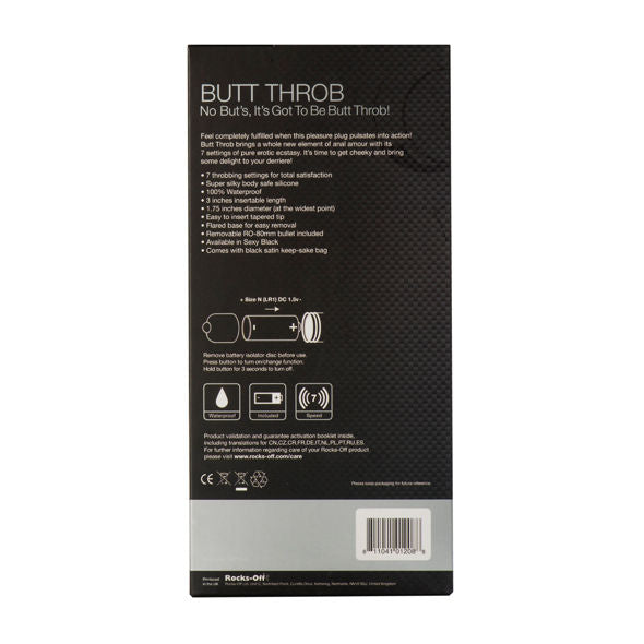 Stimulateur anal Butt Throb 7 vitesses silicone noir — vue de profil