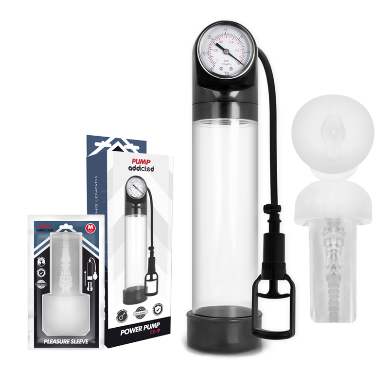 Pompe à pénis RX9 avec manchon masturbateur — vue de dos
