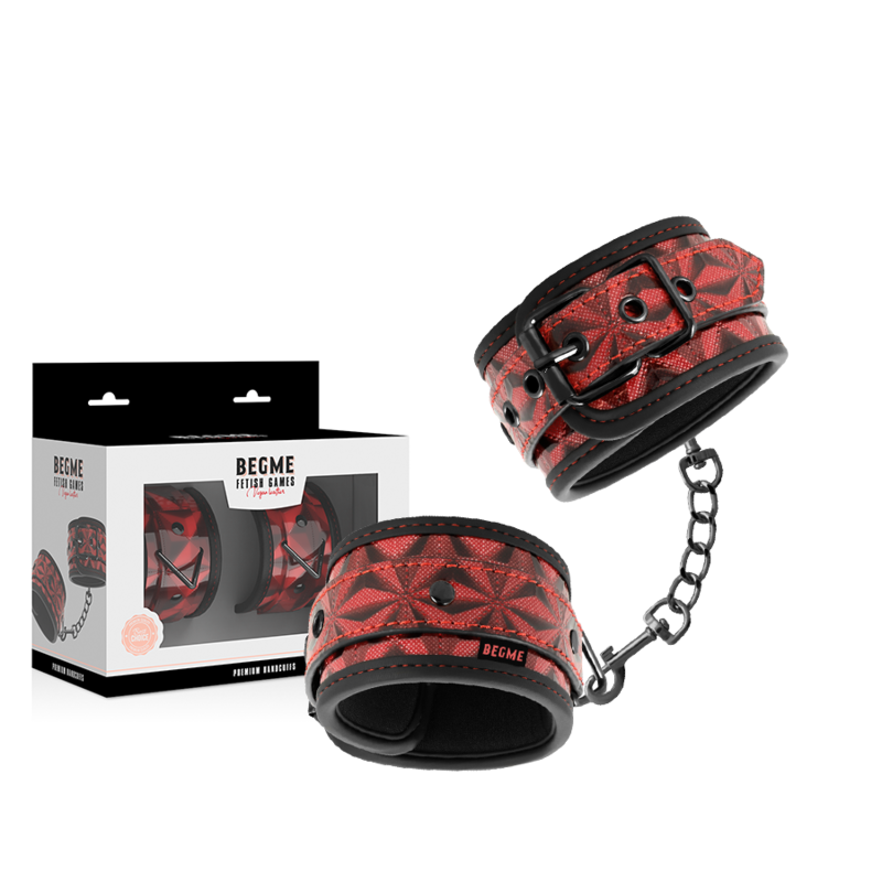 begme menottes premium edition rouge avec doublure en neoprene