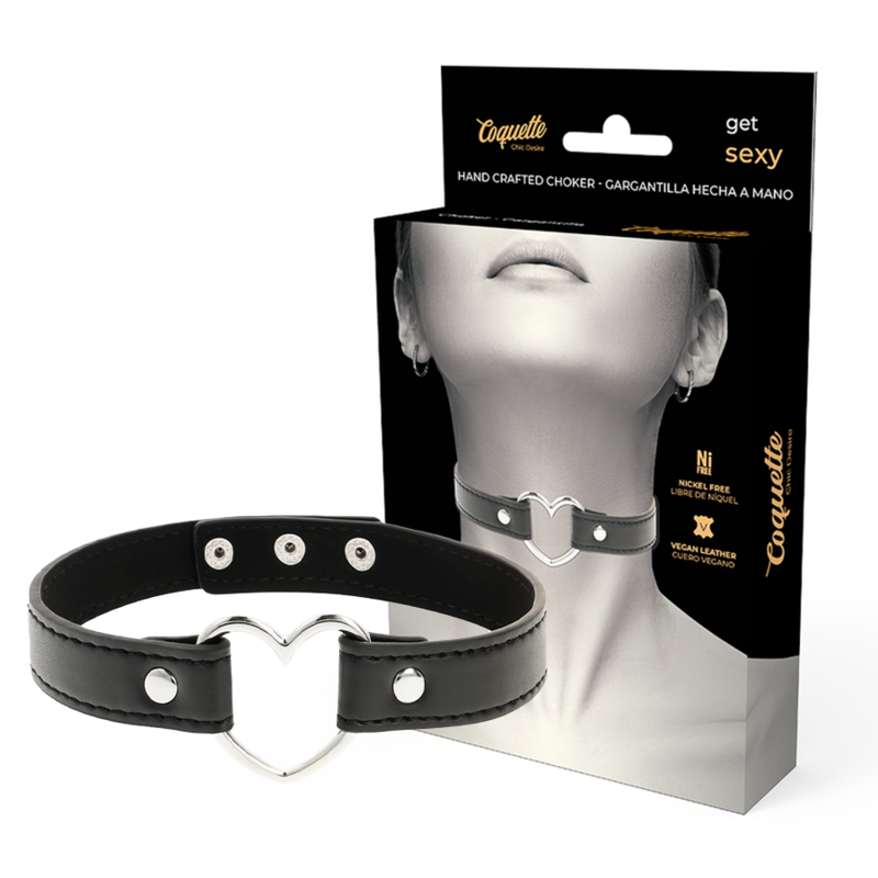 Collier ras-de-cou en cuir vegan avec cœur — vue principale
