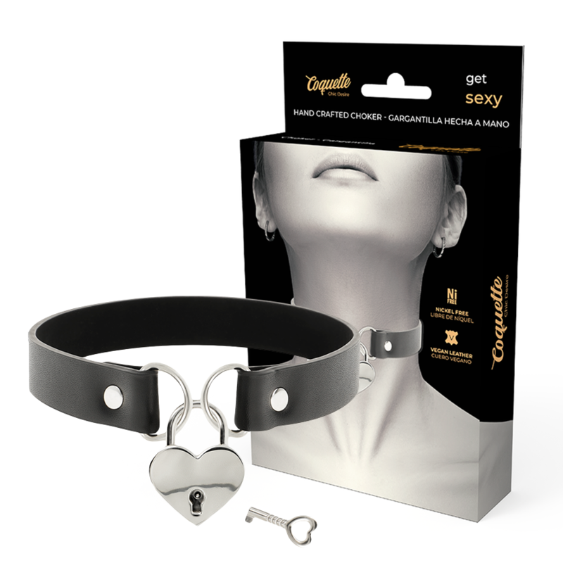 Collier en cuir vegan avec pendentif cœur et clé — vue principale