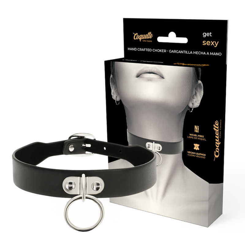 Collier en cuir vegan accessoire fétiche réglable — vue principale