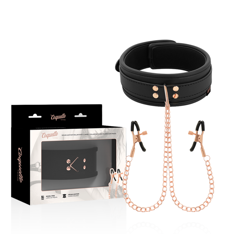 Collier pince téton cuir vegan avec chaîne métal — vue principale