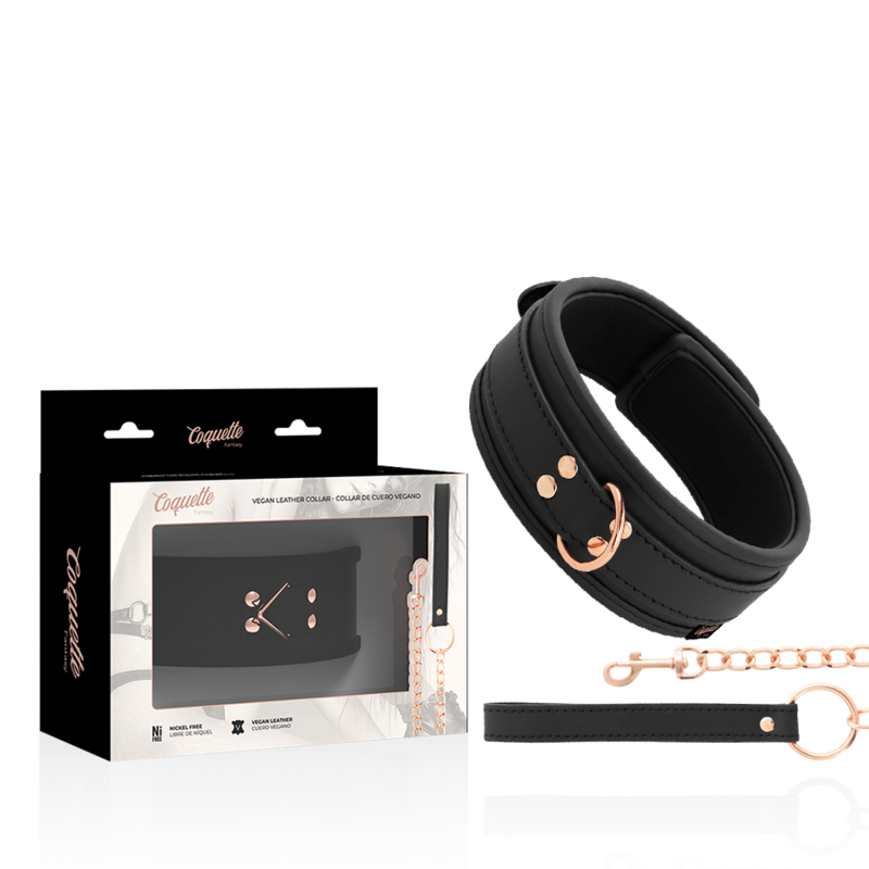 Collier de soumission cuir végan avec laisse et bracelet — comparatif dimensionnel