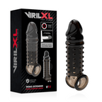 Gaine d'extension pénienne noire avec sangle testiculaire — détail produit