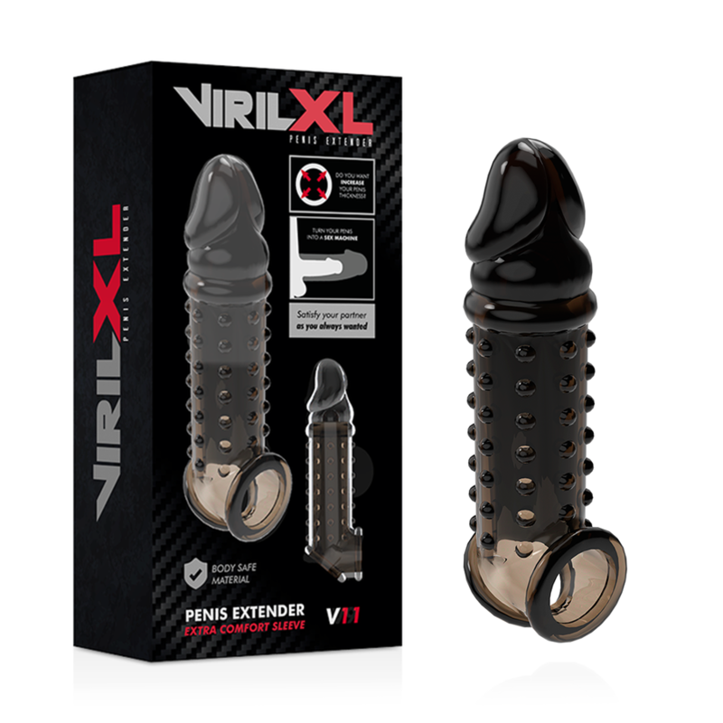 Gaine d'extension pénienne noire avec sangle testiculaire — détail produit