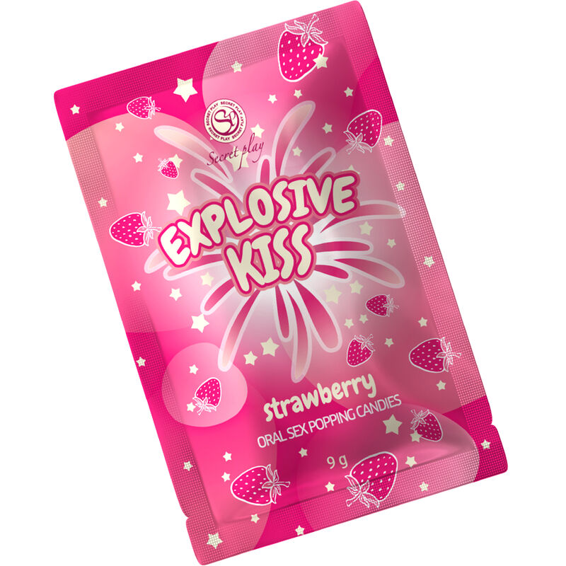 Sachet rose Explosive Kiss Secretplay bonbons explosifs saveur fraise, popping candies comestibles pour sexe oral, bulles CO2 petillantes 9 grammes.